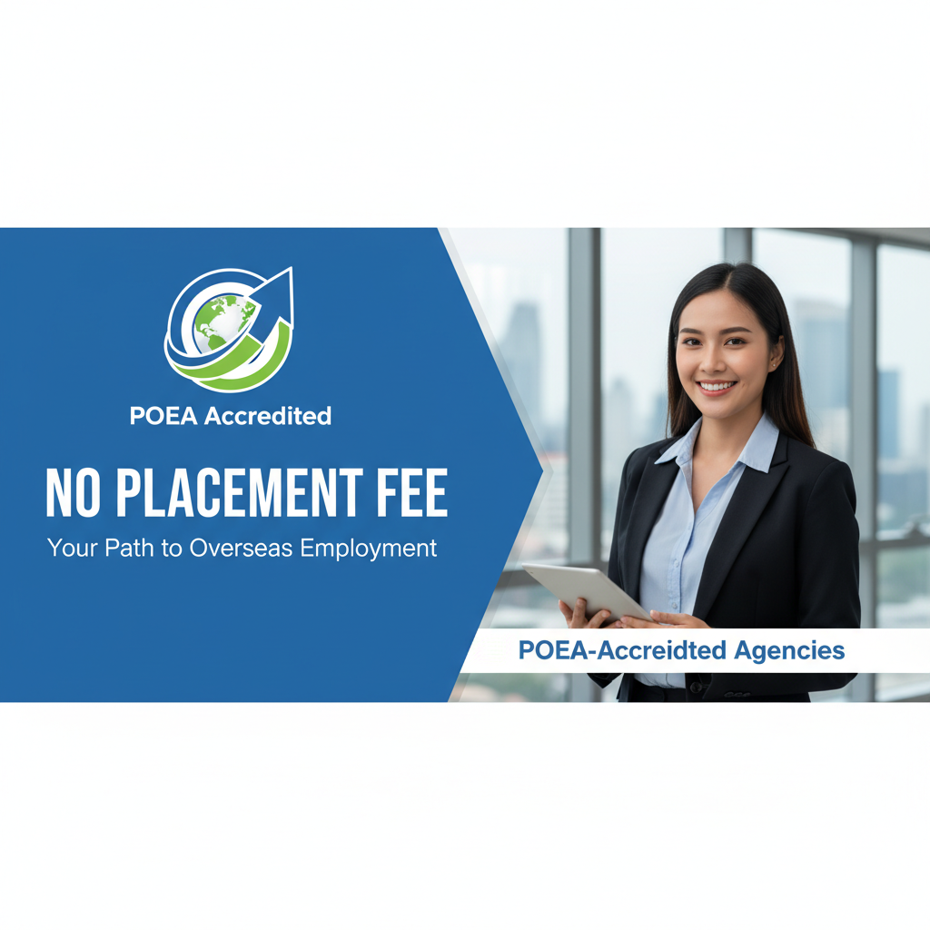 create a feature image for POEA-Accredited Agencies With No Placement Fee. add a picture to make it more professional