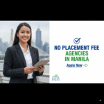 create a feature image using- No Placement Fee Agencies in Manila — Apply Now. add a picture of man or woman to make it more professional